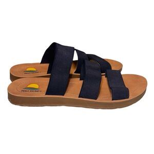 Maui Island Navy Blue 3 Strap Banded Sandals Flat Comfortable Summer Spring